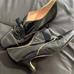 Anyi Lu Black Patent Leather Heels with Bow